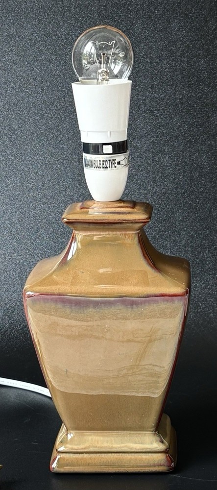 HOMEBASE Square Glazed Caramel TABLE LAMP Ceramic Light LINEN SHADE PAT Test