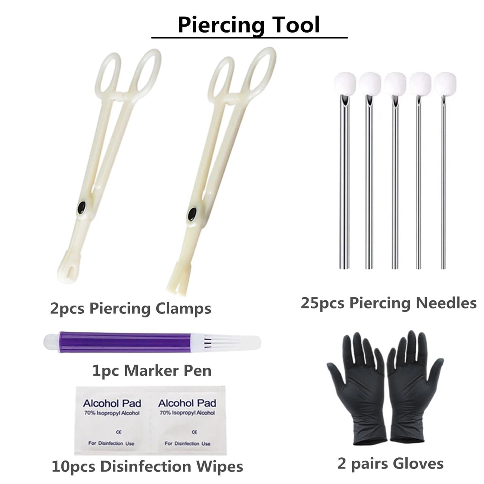 Body Piercing Kit 40pcs Piercing Needles Clamps Kit Mix Needles 12G 14G 16G ...