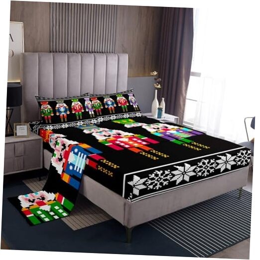 Nutcracker Bed Sheets Set Size, Retro Xmas Sheet Set for Kids King Multi 14