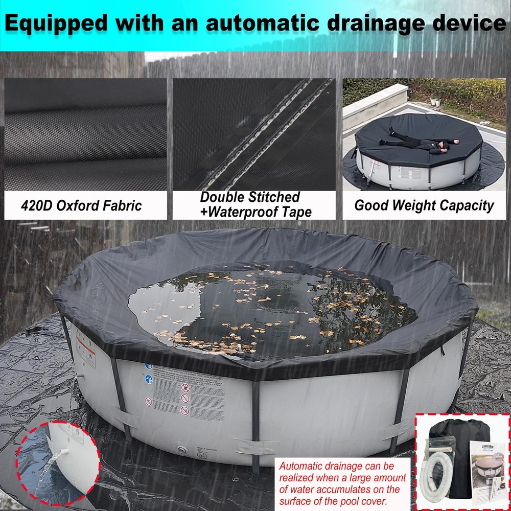 24 Ft Automatic Drain Round Pool Cover UV Protected Solar Pool Cover