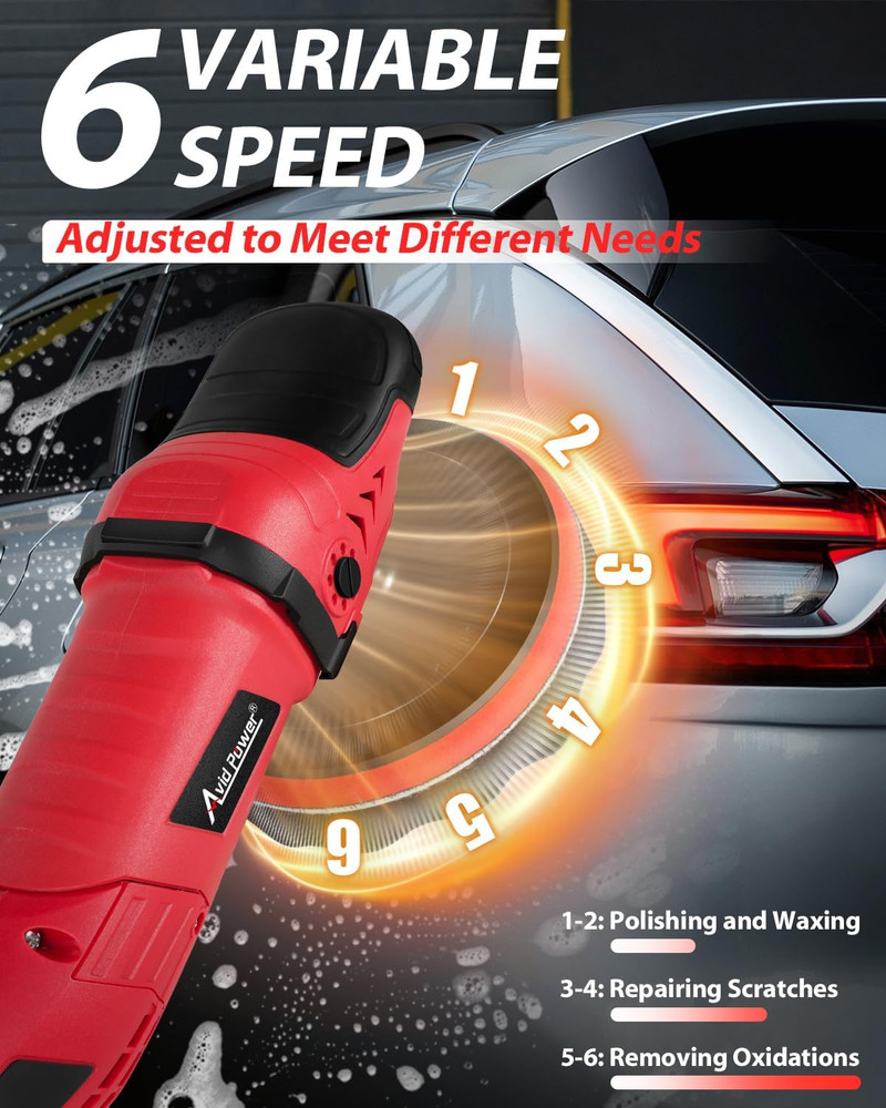 Car Buffer Polisher, 6 Variable Speed 1000-3500 RPM, Rotary Buffer Waxer Kit wit