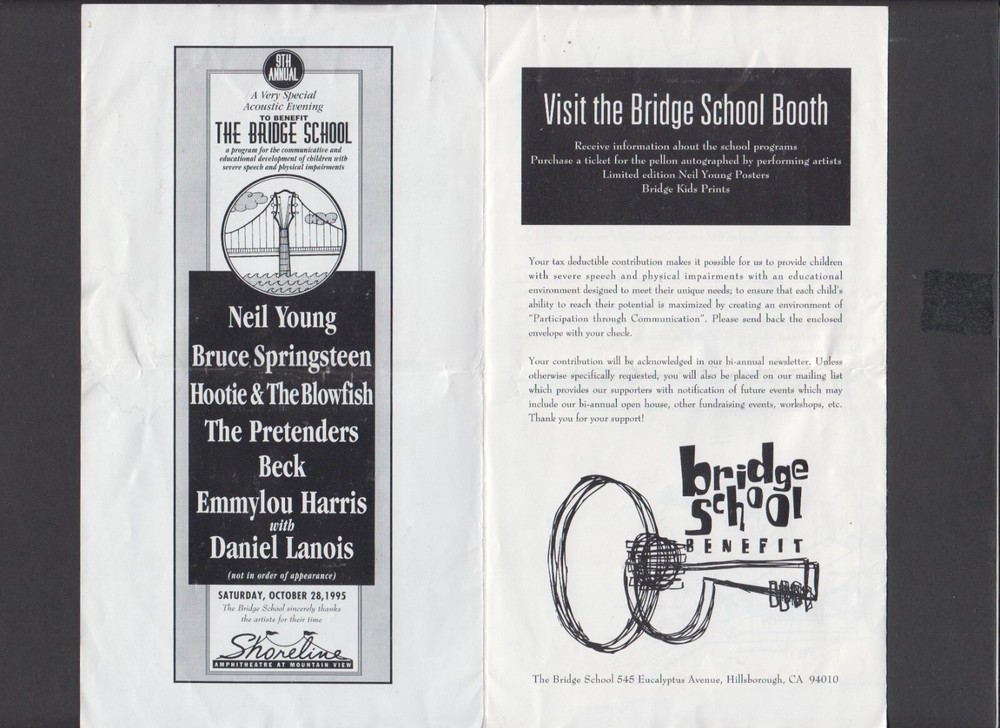 1995 Neil Young 9th Bridge Show Program w Springsteen, Beck, Pretenders, Hootie