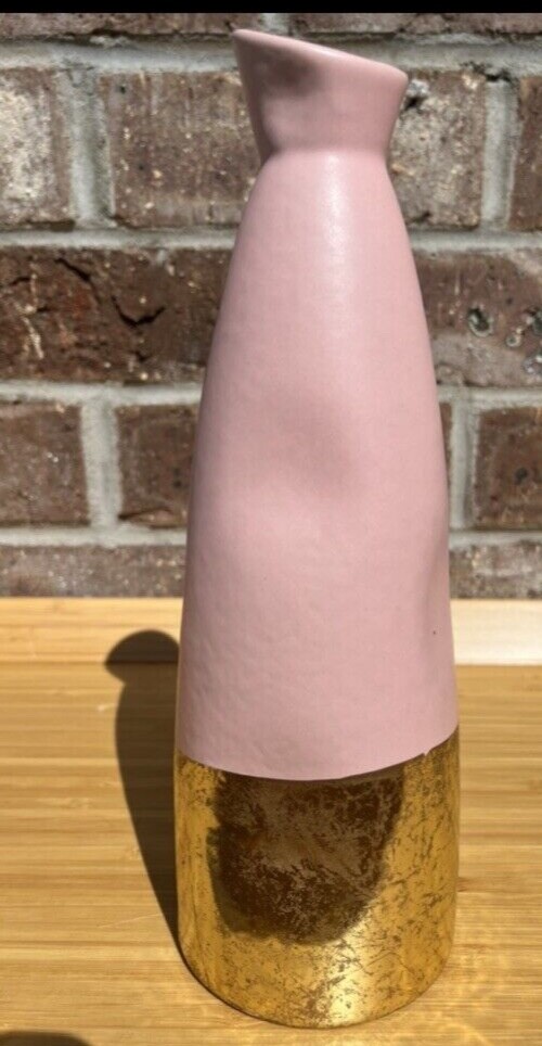 Pier 1 pink vase 10” With Gold Colored Bottom