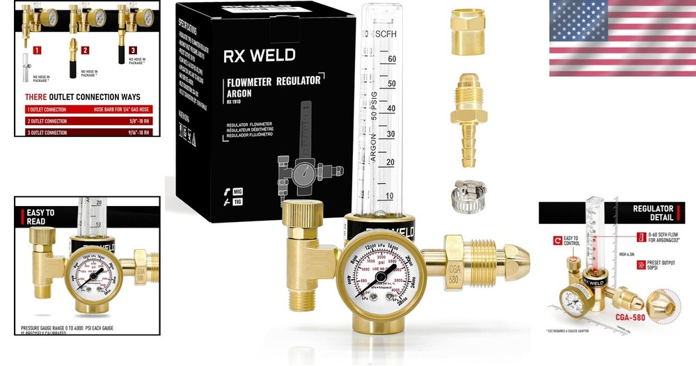 Versatile Argon/CO2 Gas Regulator with Adjustable Flow Rate – High-Quality Brass