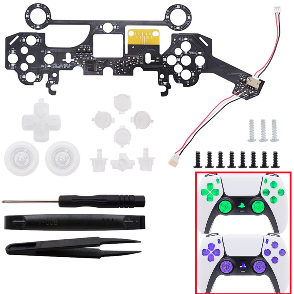 DIY Colored LED Light Board D-Pad Face Buttons Thumbsticks For PS5 Controller