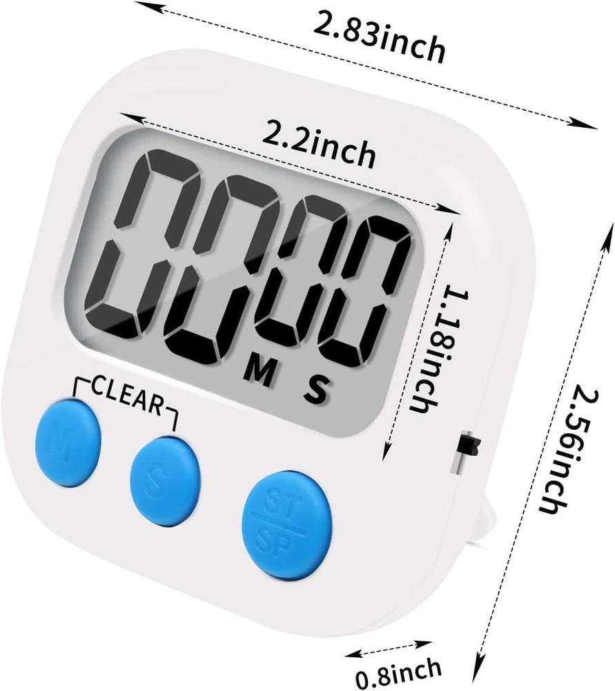Precision 6-Pack Digital Kitchen Timer with Loud Alarm & Large Display, White
