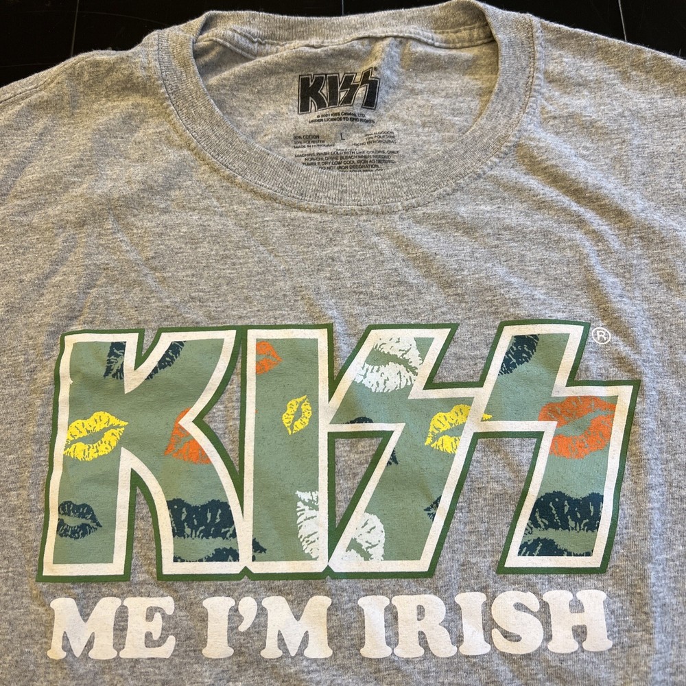 Gene Simmons Paul Stanley ‘Kiss Me I’m Irish’ Shirt Adult Large Shirt Gray New