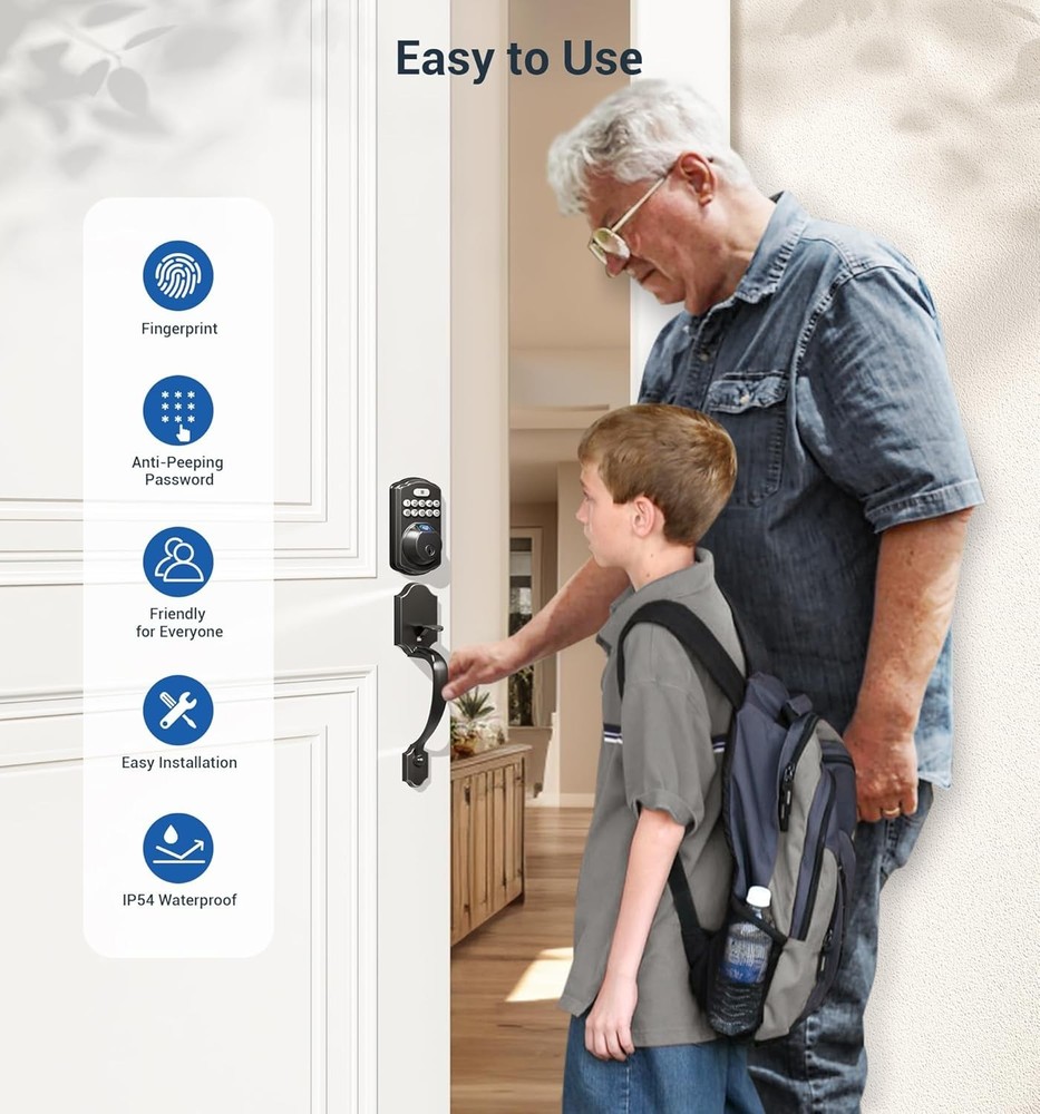 Keyless Entry Lever Handle Lock, Matte Black Deadbolt System