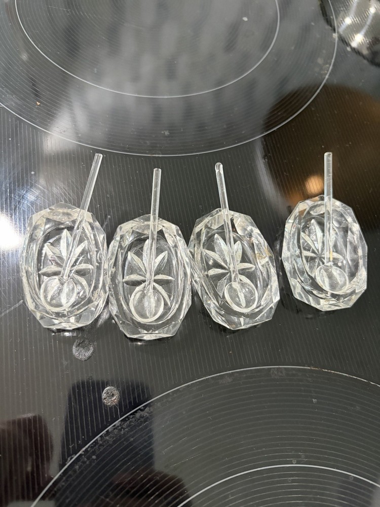 Salt Cellar With Spoons crystal  Starburst Pattern