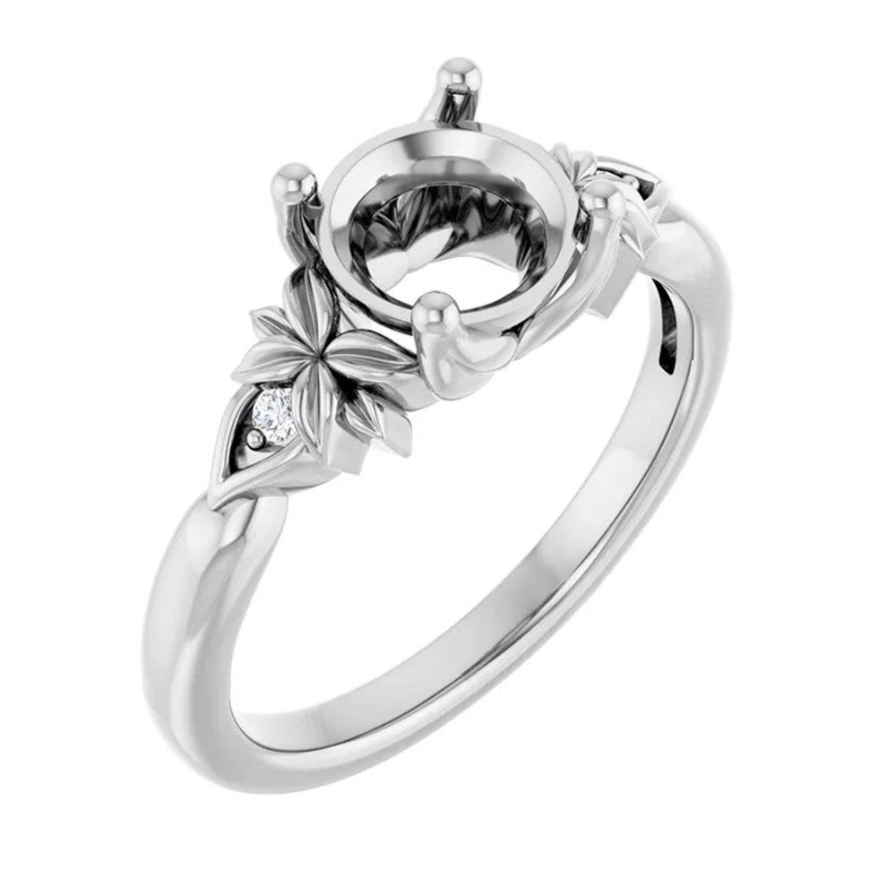 Semi Mount Ring Setting Round 11mm Floral Design 925 Sterling Silver Mounting