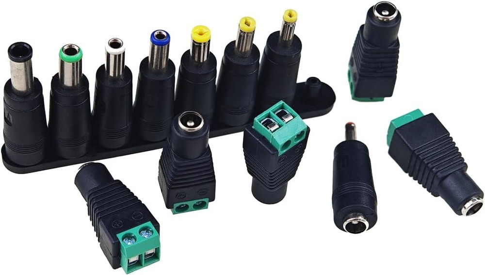 DC Power Adapter, 12V 5A, 5-Way Splitter with Multiple Conversion Heads Black