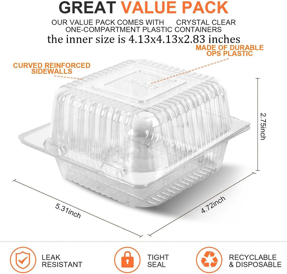 100 Pcs Clear Plastic Take Out Containers,Disposable Clamshell Dessert Container