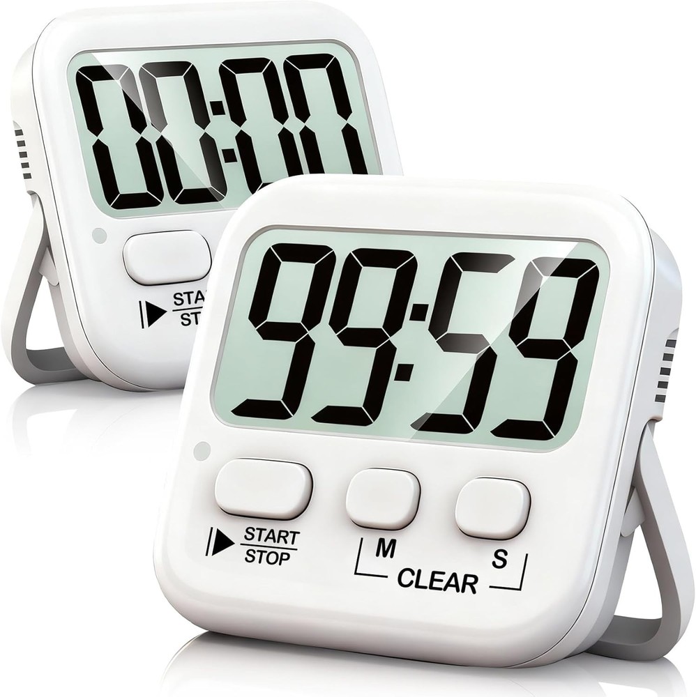 Magnetic Digital Timer Set - 2 Pack with Large Display for Cooking and Studying
