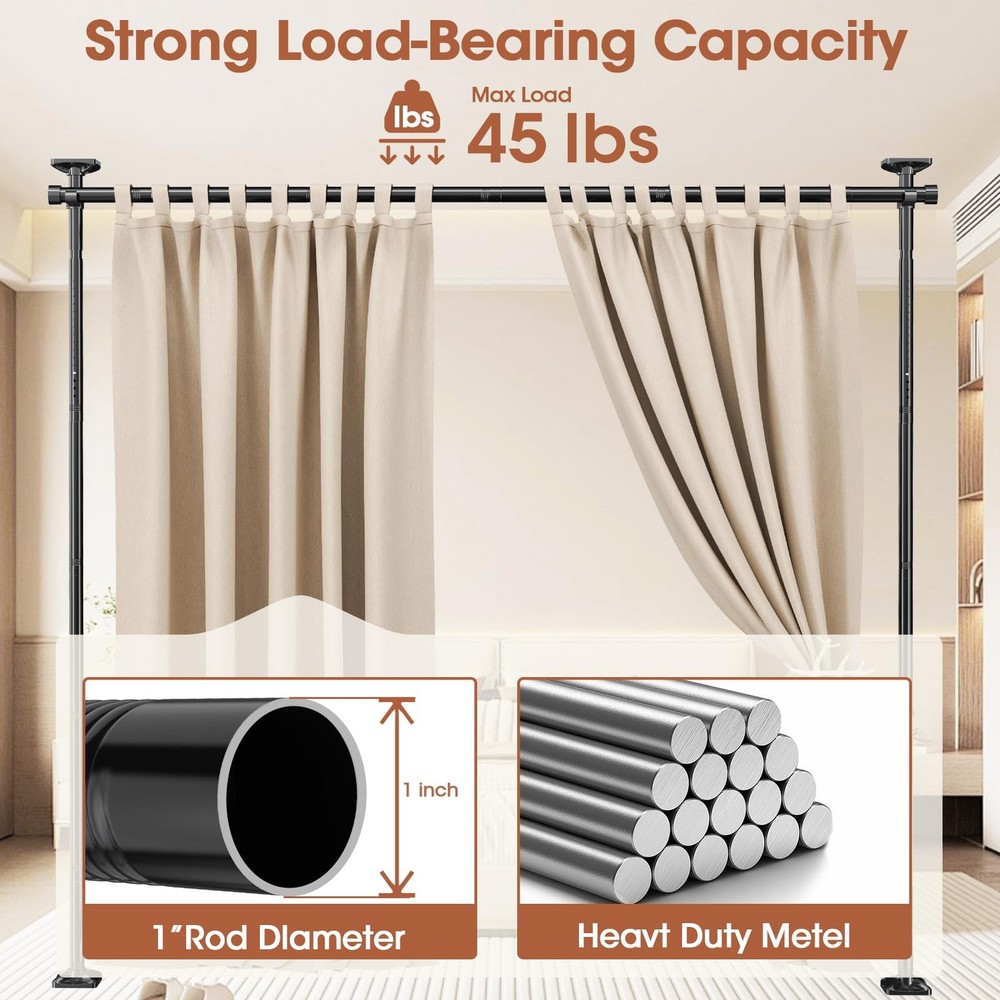 SUNALLY Room Divider Adjustable Height: 4FT to 10FT, Width: 28" 70", Black