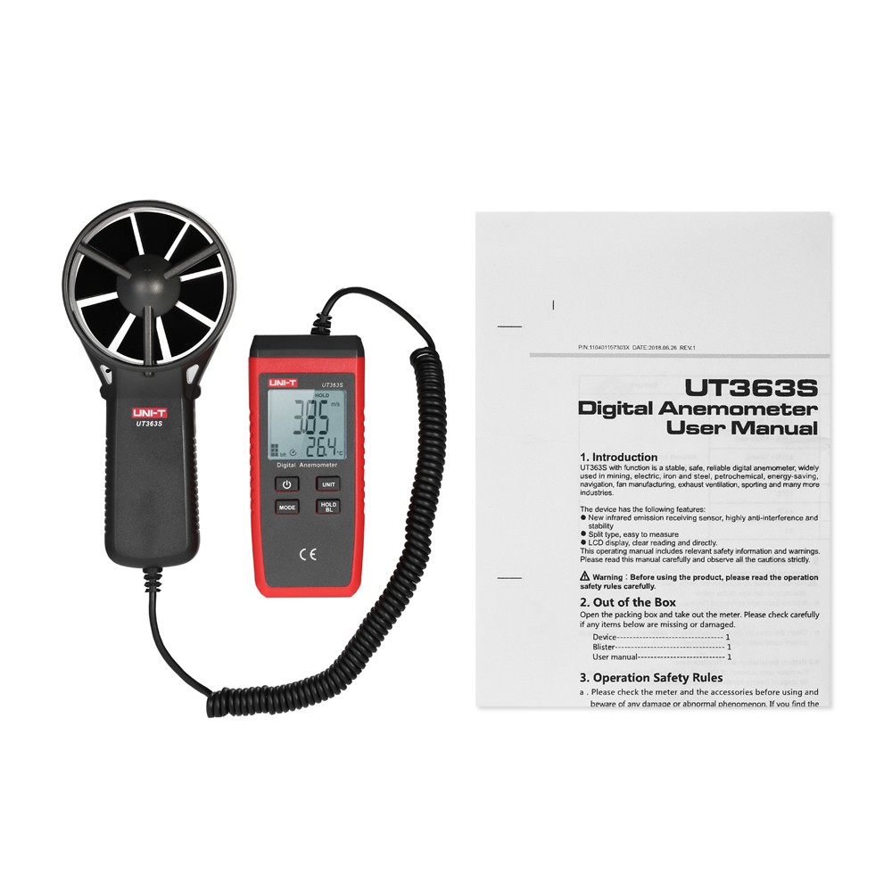 2- UT363S Mini LCD Digital Anemometer Handheld Wind Speed Meter Air