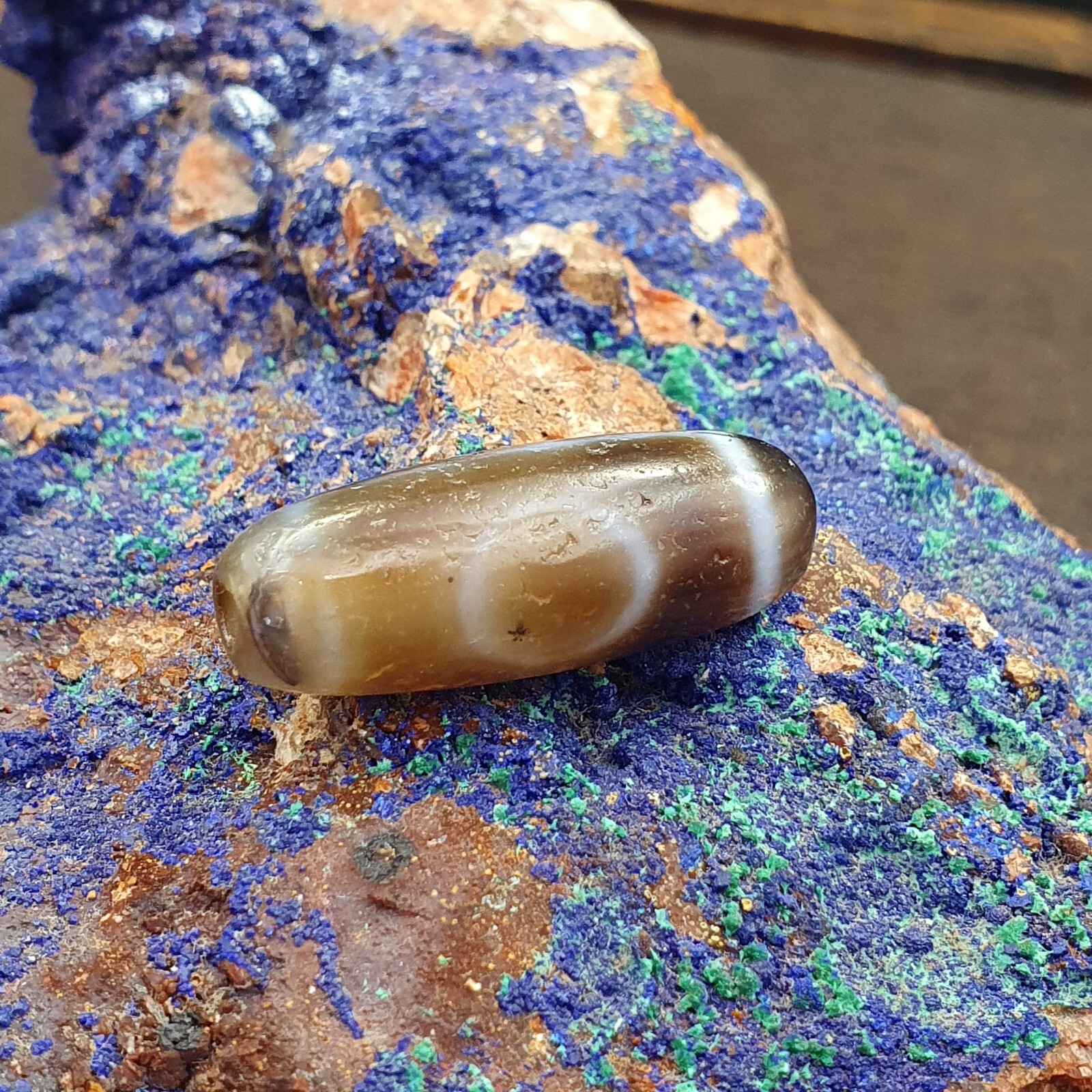 Antique Old Tibetan 2Circle Eyes Agate stone Dzi Bead Amulet HQ-8