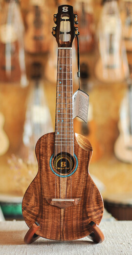 Bright Sun Solid Koa Cutaway Concert Ukulele (Blue Stone Inlay)