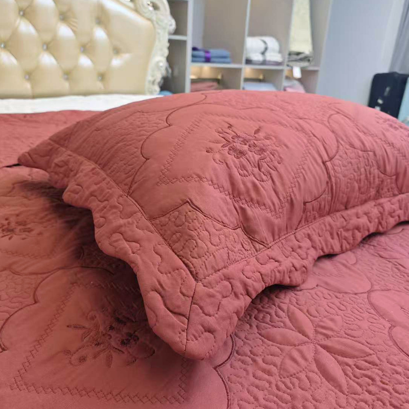 3 Piece Floral Embroidered Quilted Bedspread-Beautiful Stitching