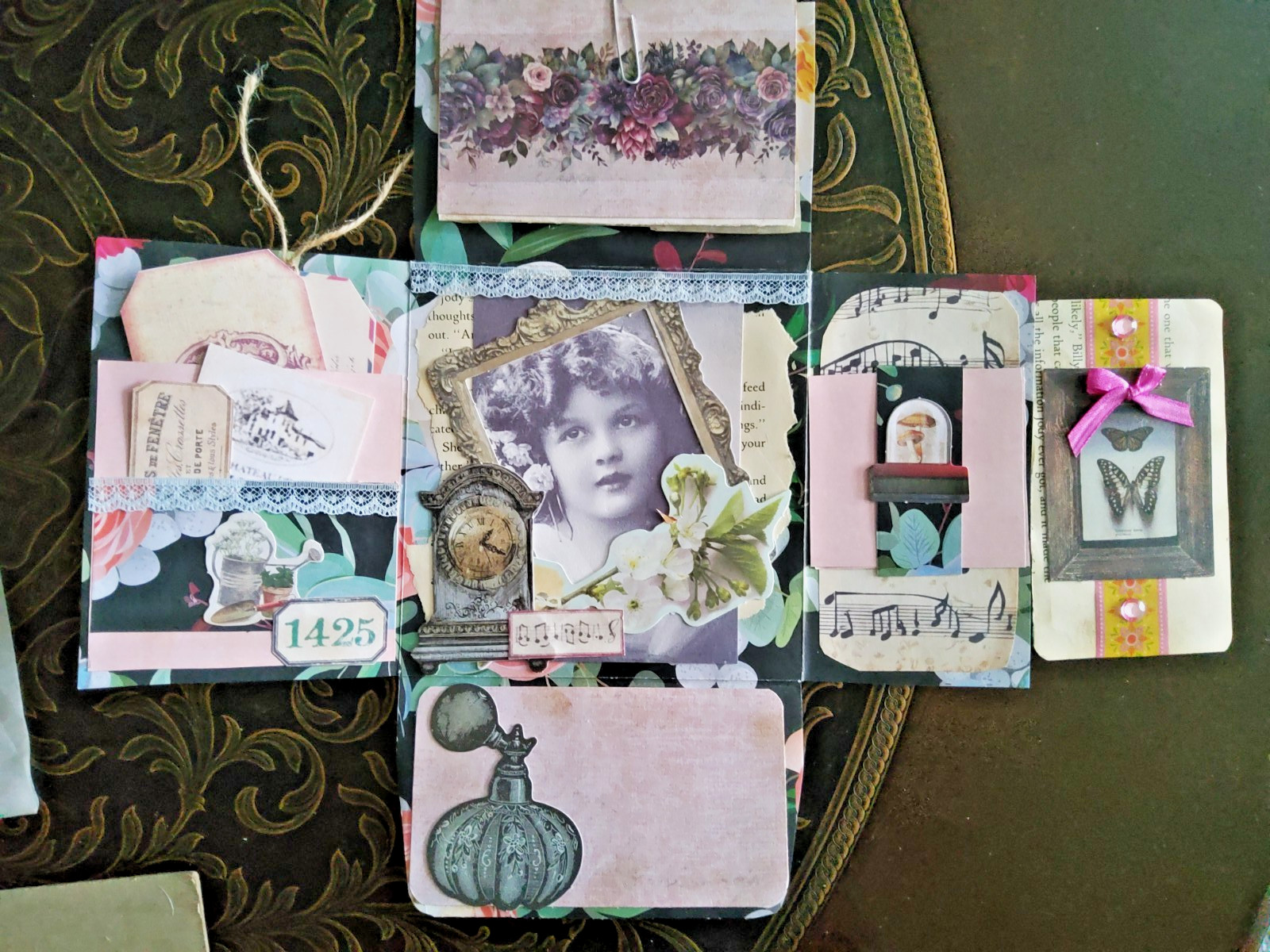 NEW Junk Journal Handmade Booklet Folio Vintage "PINK ROSES" w/ Pockets Ephemera