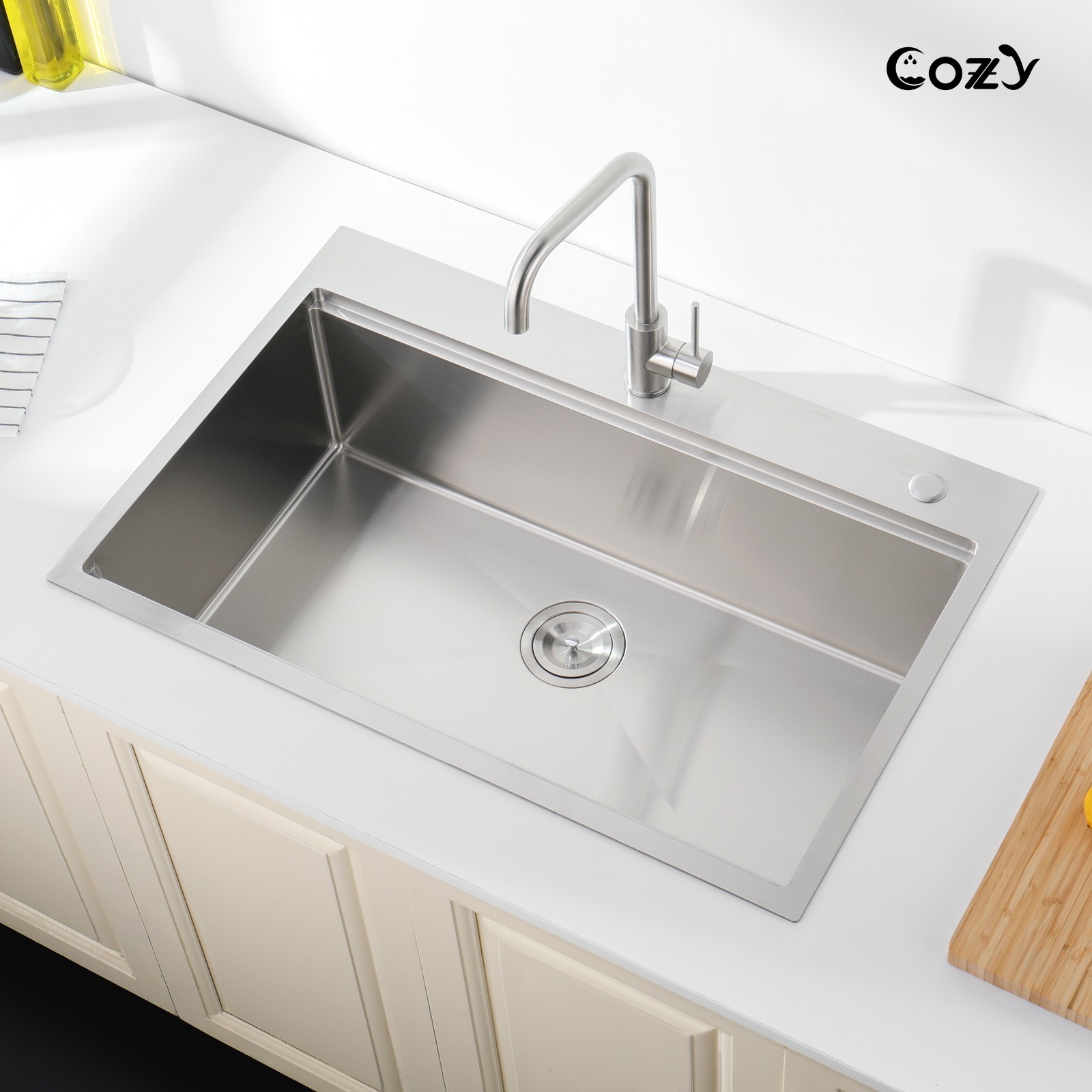Cozy n Bath 30x22 inch overmount kitchen sink with accessors and drain