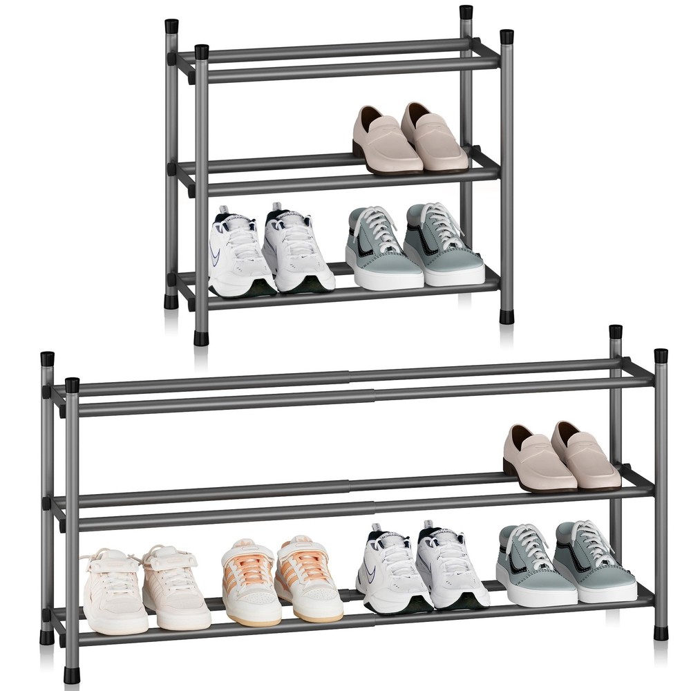 STORAGE MANIAC Expandable Shoe Rack, 12 Pairs Stackable Small Shoe Rack, Meta...