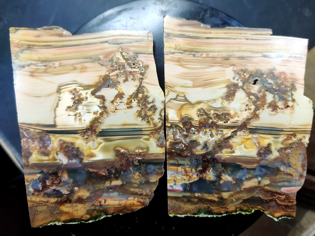 2 Matching, Polished Picture Jasper Slabs - Artistic Nature Scenes on Both Sides