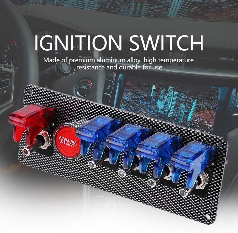Carbon Ignition Switch Panel Engine Start Push Button LED 12V Toggle Racing Car