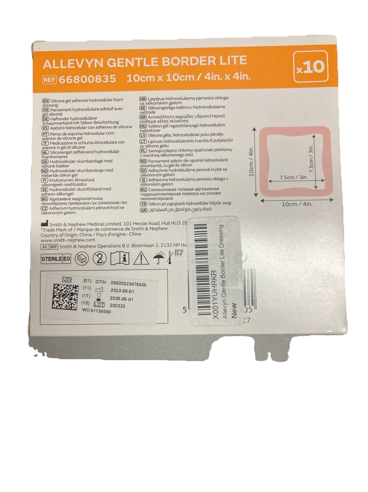 Allevyn Gentle Border Lite 4”x4” 10cmx10cm 66800835 Box Of 10 Exp 2026-05-01