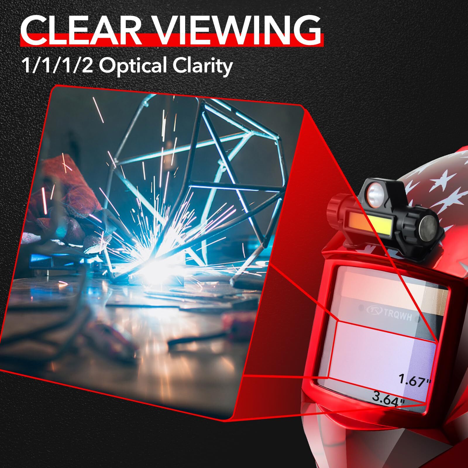 Auto Darkening Welding Helmet with LED Light, True Color View, Grind Mode