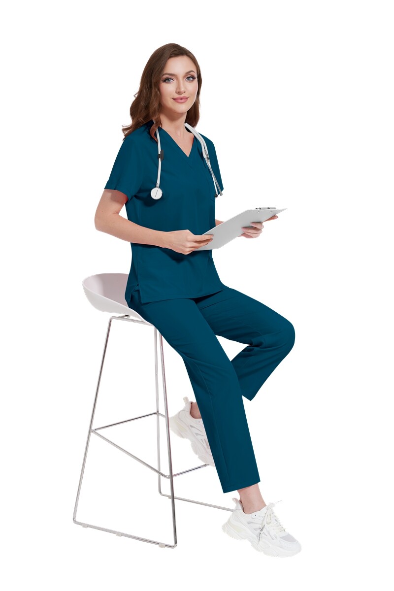 New Nurse Uniform Women Men Scrub Set V-Neck Top Straight Cargo Pants Summer