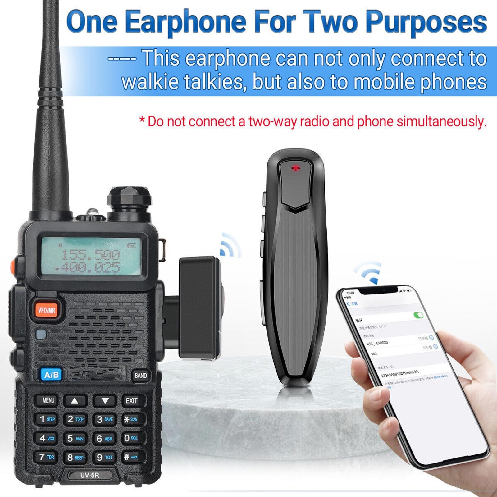 For Baofeng UV-5R/E Walkie Talkie Ham Radio Bluetooth Earpiece Wireless Headset
