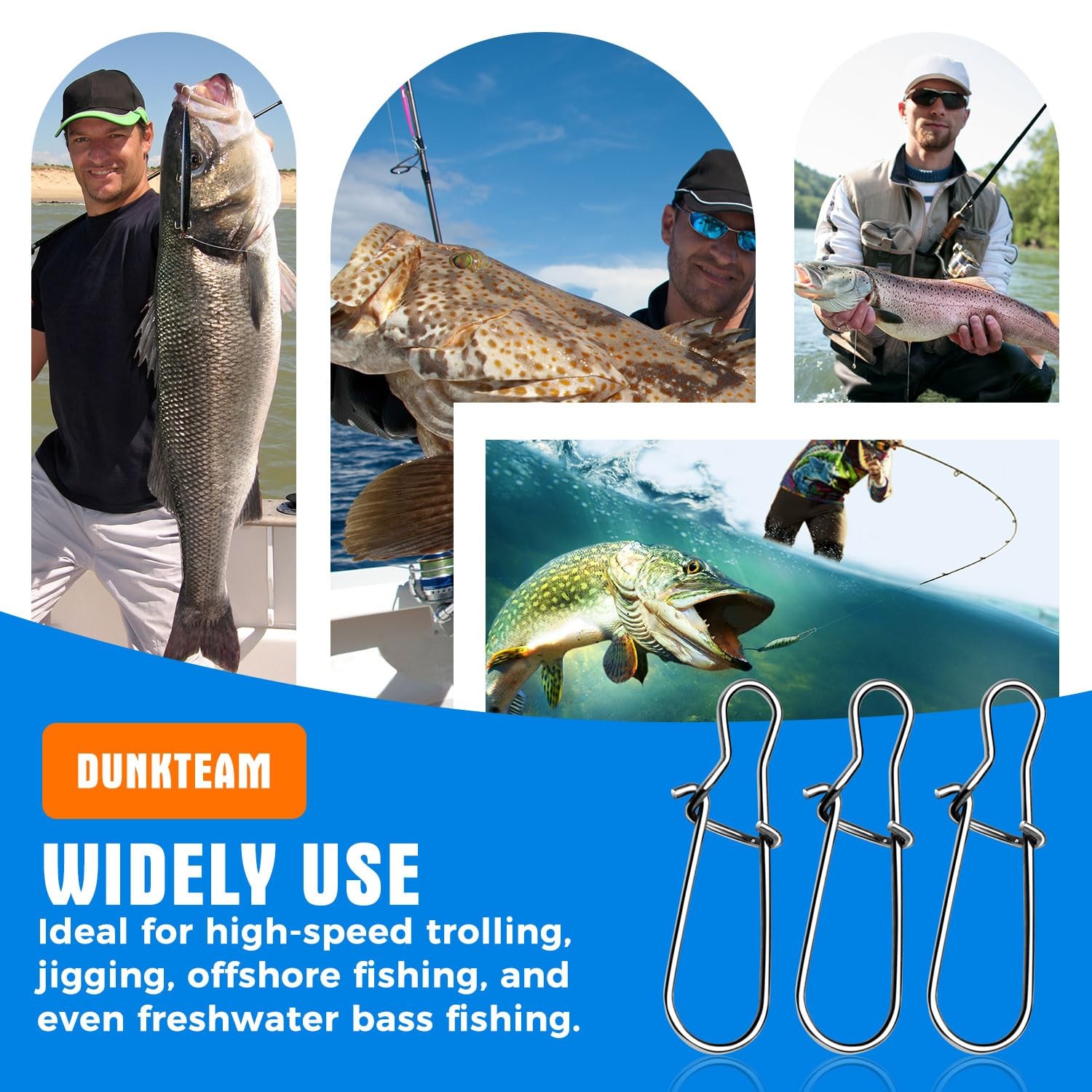 DunkTeam 100PCS Stainless Steel Duo Lock Snap Clip Swivel Lure #2-35lb-100PCS