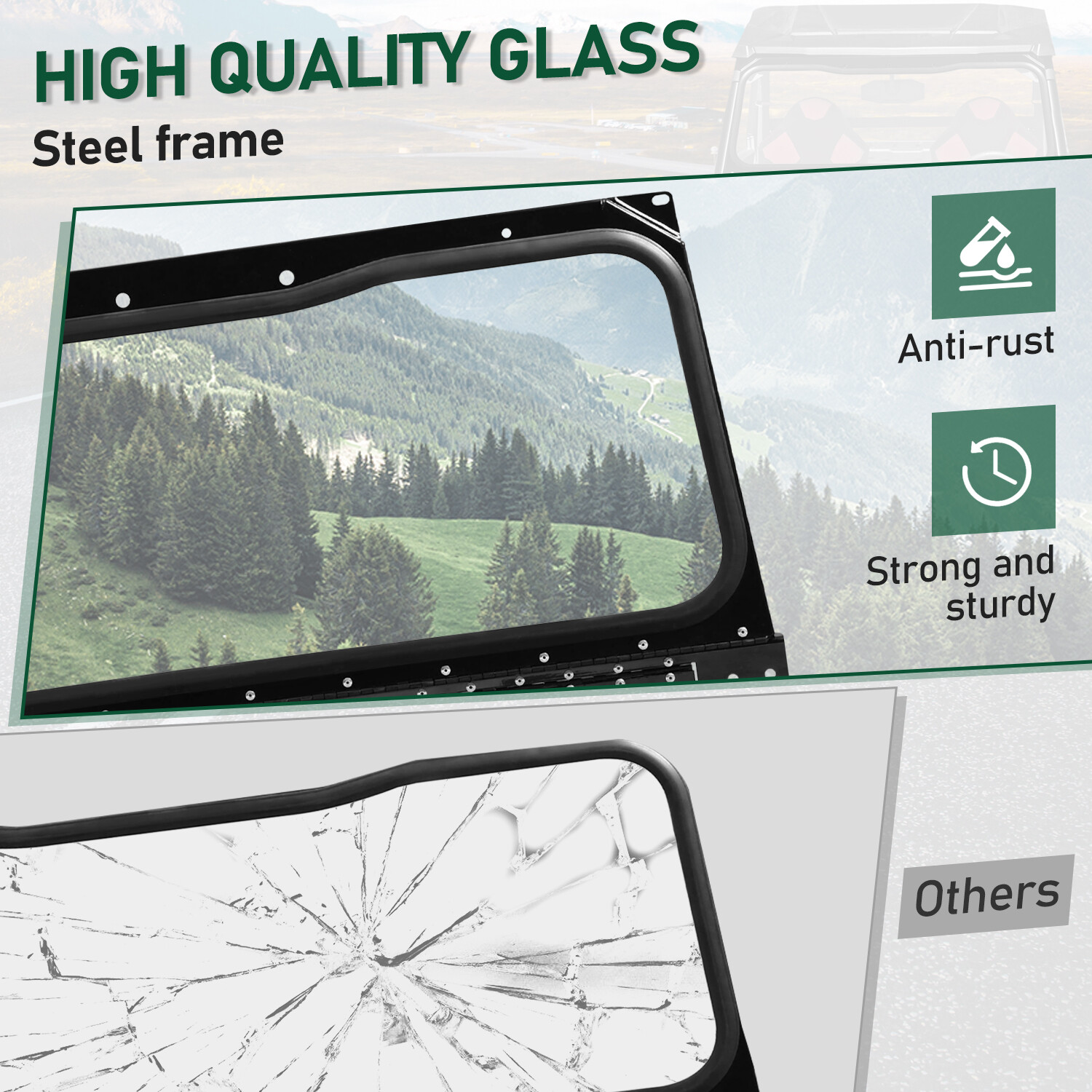 UTV Folding Front Glass Windshield For POLARIS GENERAL 1000/ 4 1000/ XP 4