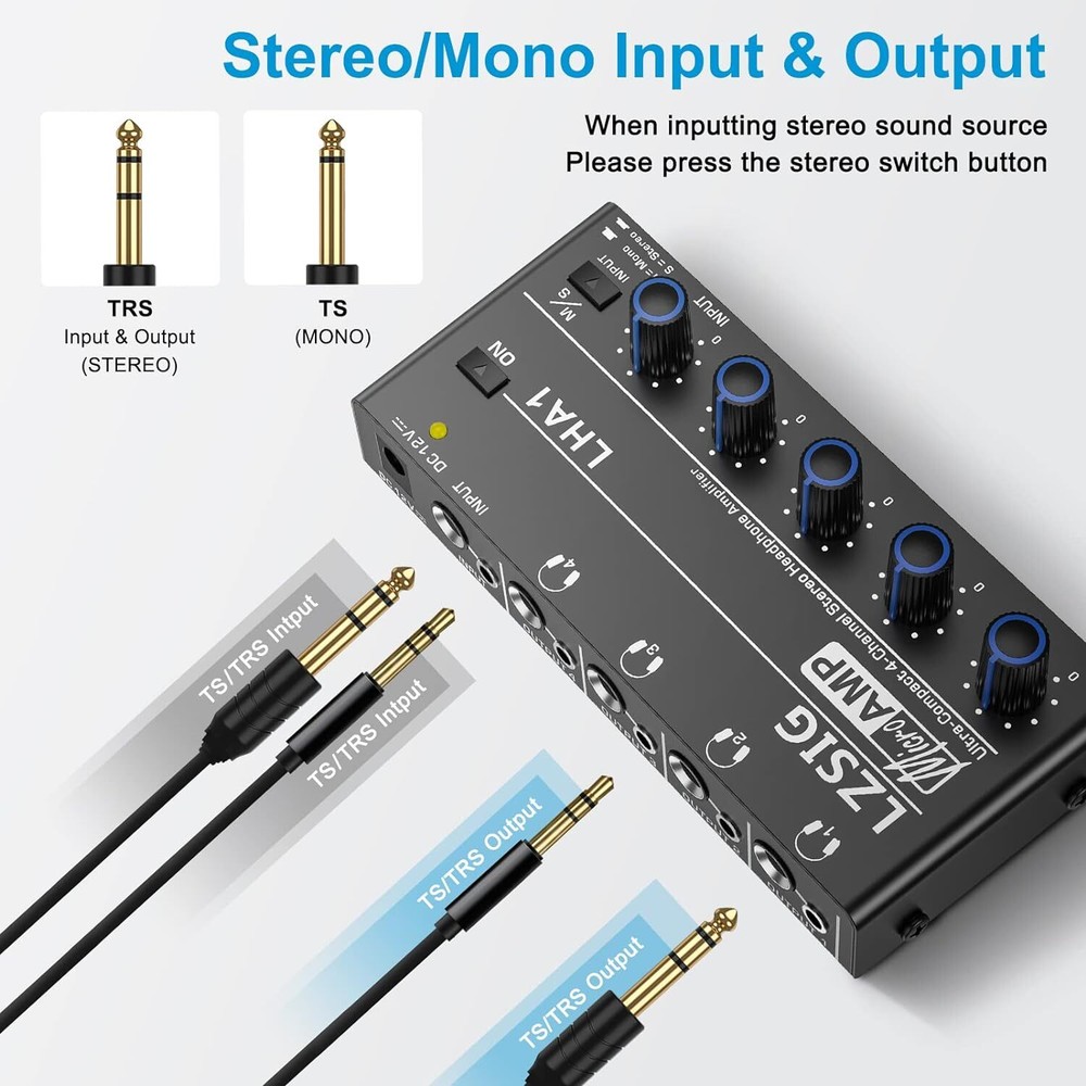 Thin Headphone Amplifier 4 Channels Stereo Audio Amplifier