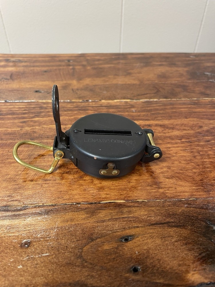 Folding Metal Lenstatic Magnetic Compass W/ Hinged Lid And Sighting Wire