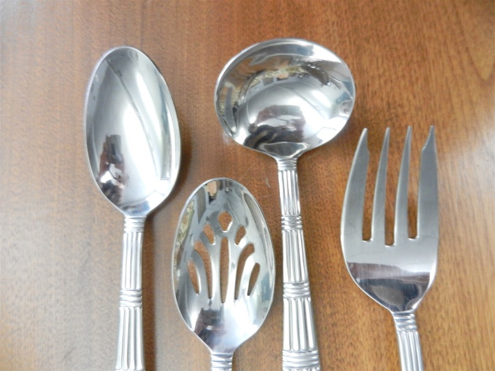 Pfaltzgraff Stainless Flatware STRATA 4Pc Serving Set Spoons Fork Ladle T08