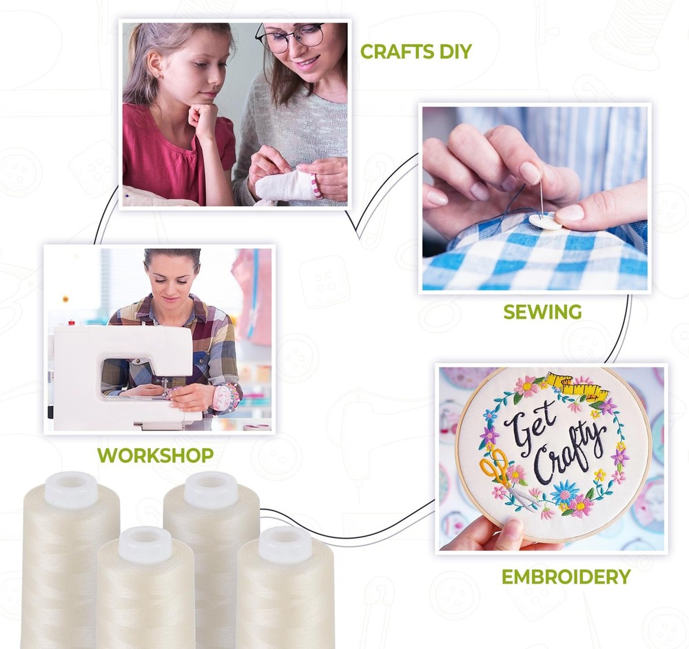 Light Beige Thread 4 Pack All Purpose Polyester Sewing 3000 Yards Each