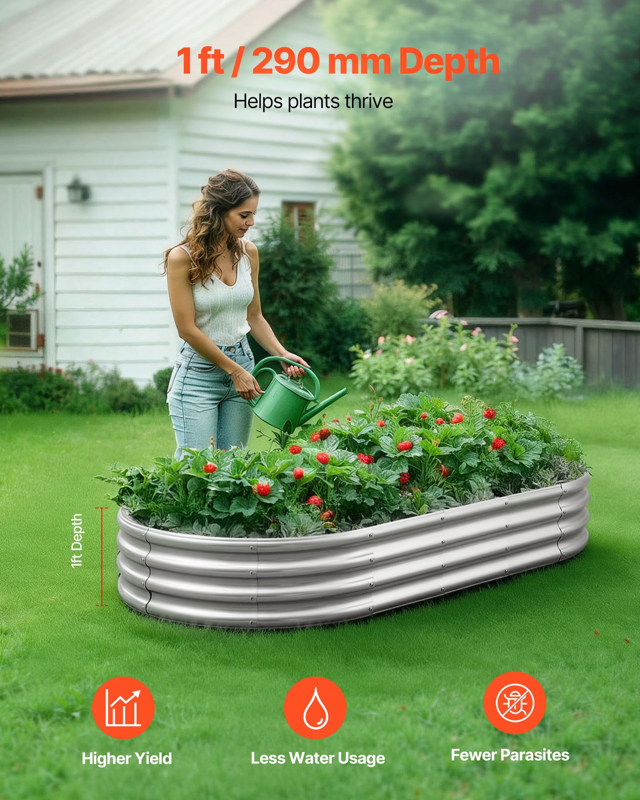 VEVOR Metal Raised Garden Bed Galvanized Planter Box 6x3x1 ft Galvanized Color