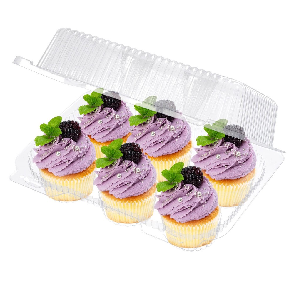 Plastic Cupcake Containers Boxes | 6 Compartment – 42 Pack | Disposable High ...