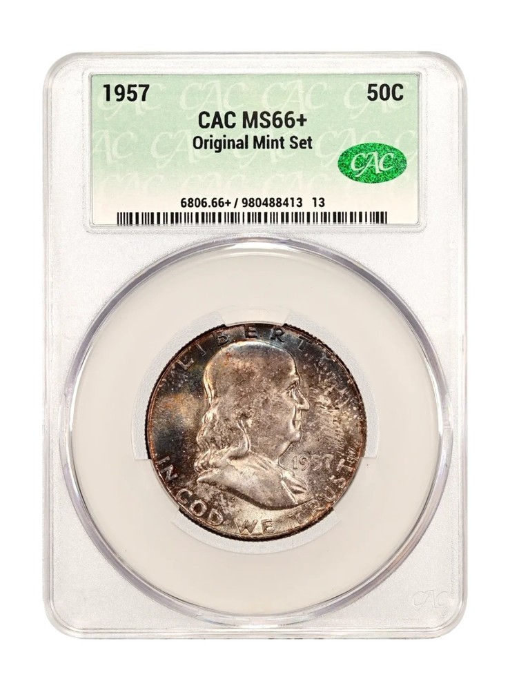 1957 CACG MS66+ Original Mint Set Franklin Half
