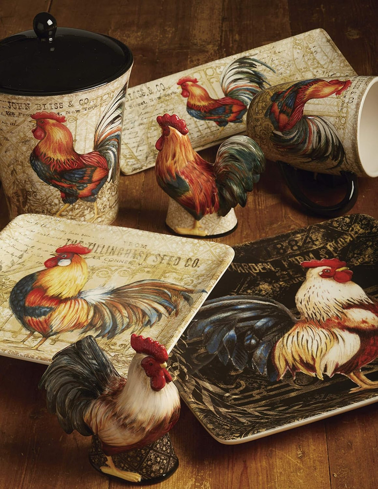 16" X 12" Gilded Rooster Rectangular Platter, One Size, Multicolor