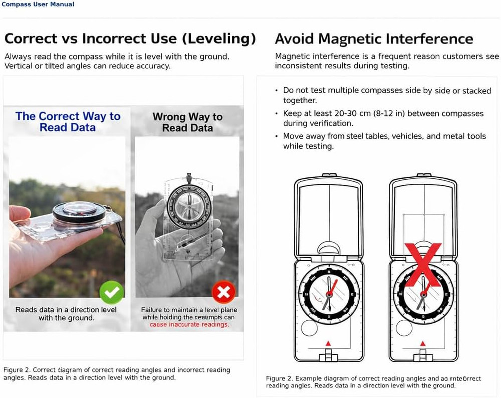 Orienteering Compass with Sighting Mirror - Adjustable Declination for Hiking &