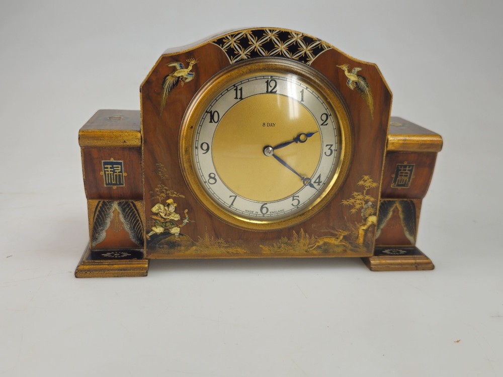 Fine Smiths Chinoiserie Lacquered Mantel Clock