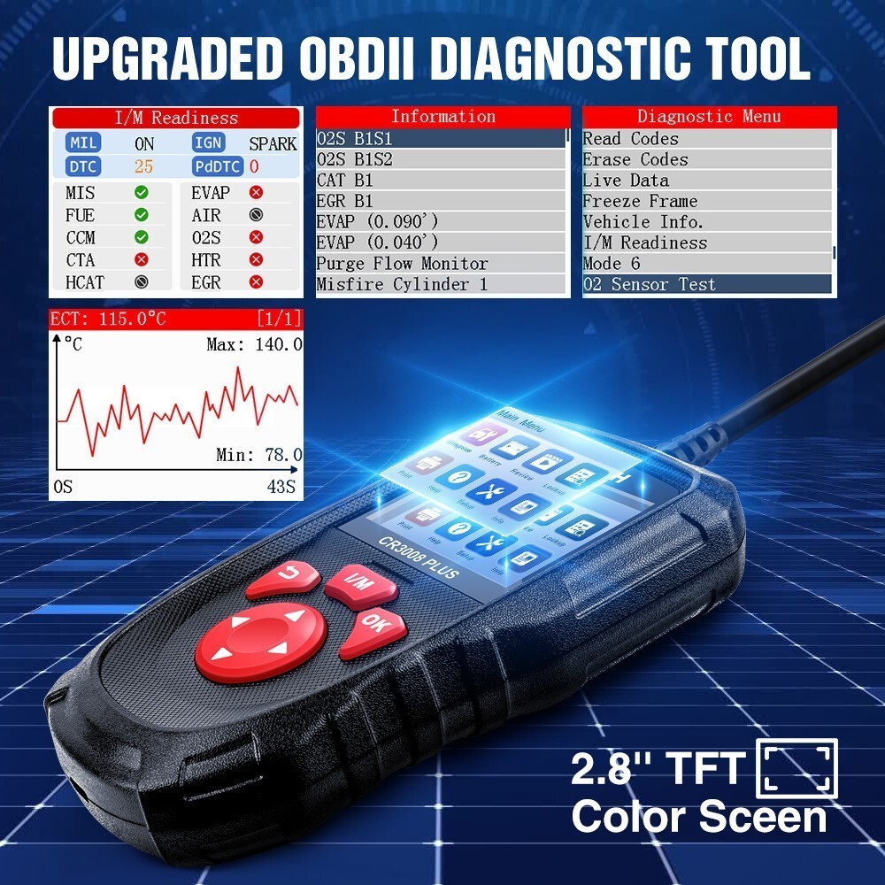 LAUNCH CR3008+ FULL OBD2 Scanner Reader Car Diagnostic Tool Check Engine Fault