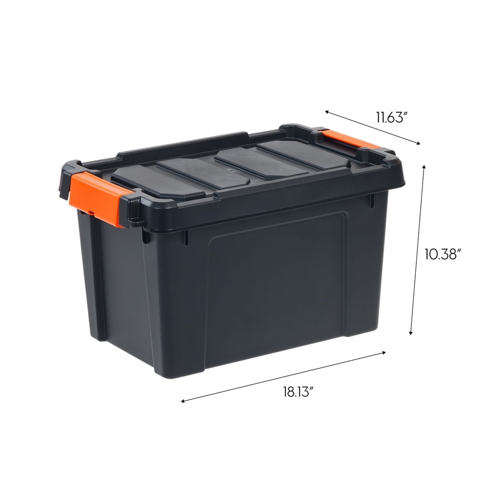 4-Pack 5 Gallon Black Plastic Latching Storage Bin with Lid Tote,