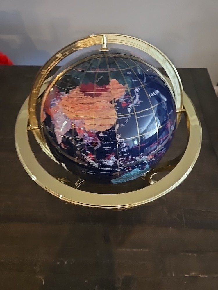 Inlay Gemstone Tabletop World Globe 19” Tall