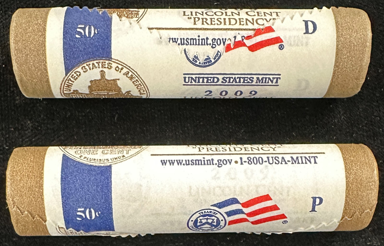2009 P+D U.S. Mint Lincoln Cent Rolls "Presidency" Uncirculated, Unbroken