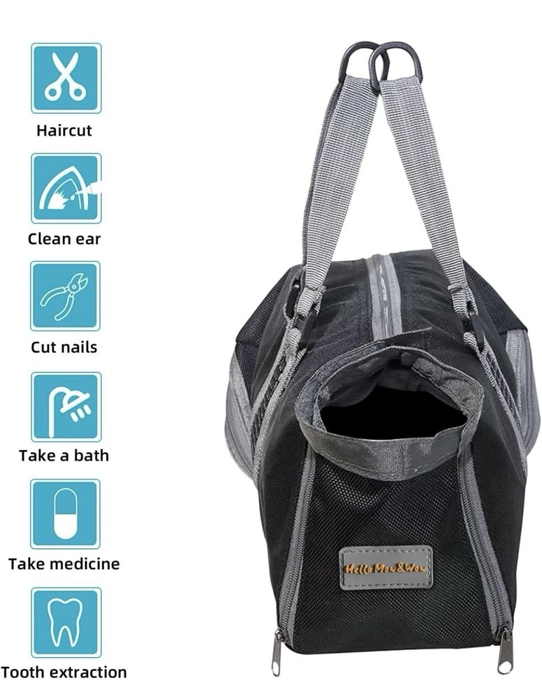 Durable Cat Grooming Bag & Muzzle* NO Scratching-Biting*Black Medium*