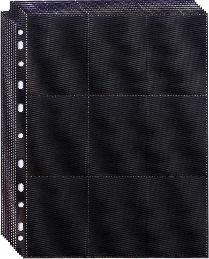 20 Pack 360 Pockets Black Trading Card Sleeves Binder Sheets, Double Sided Thick