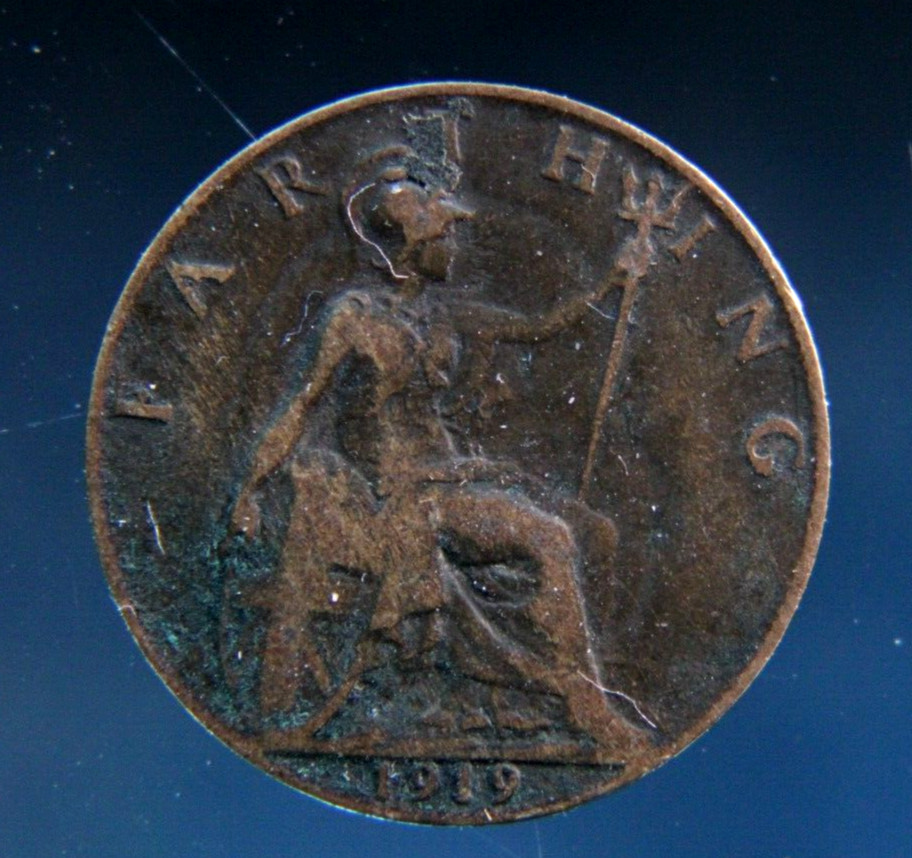 Great Britain, Farthing, 1919 bronze coin
